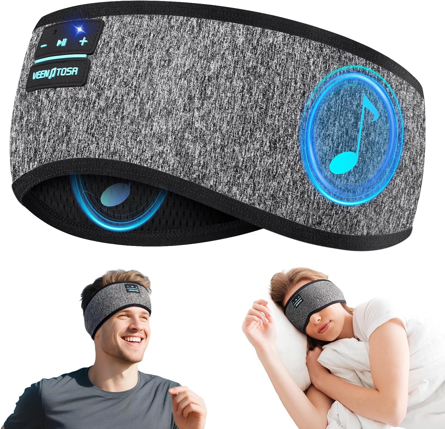Sleep Mask Headphones Bluetooth - หูฟังบลูทูธแบบสปอร์ตสำหรับนอนตะแคง พร้อมสายรัดศีรษะแบบยืดหยุ่น หูฟังไร้สายพร้อมที่ปิดตาฟังเพลง ชุดหูฟังบลูทูธไร้สายแบบคาดศีรษะ